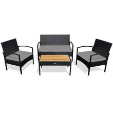 Load image into Gallery viewer, 4 Pcs Patio Rattan Furniture Set Sofa Chair Coffee Table with Cushion-Gray
