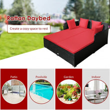 Load image into Gallery viewer, Outdoor Patio Rattan Daybed Thick Pillows Cushioned Sofa Furniture-Red
