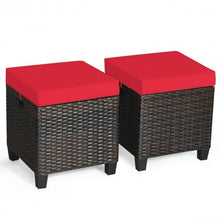Load image into Gallery viewer, 2Pcs Patio Rattan Ottoman Cushioned Seat-Red
