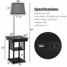 Load image into Gallery viewer, Floor Lamp Bedside Desk with USB Charging Ports Shelves-Black
