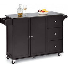 Load image into Gallery viewer, Kitchen Island 2-Door Storage Cabinet with Drawers and Stainless Steel Top-Deep Brown
