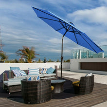 Load image into Gallery viewer, 10&#39; Solar LED Lighted Patio Market Umbrella Shade Tilt Adjustment Crank-Blue

