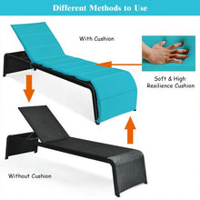 Load image into Gallery viewer, Patio Rattan Lounge Chair Back Adjustable Chaise Recliner  w/Cushioned-Turquoise
