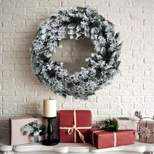 Load image into Gallery viewer, 24&quot; Artificial Snow Flocked Christmas Pine Wreath with LED Lights
