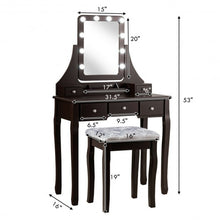 Load image into Gallery viewer, Vanity Dressing Table Set with 10 Dimmable Bulbs and Cushioned Stool-Brown
