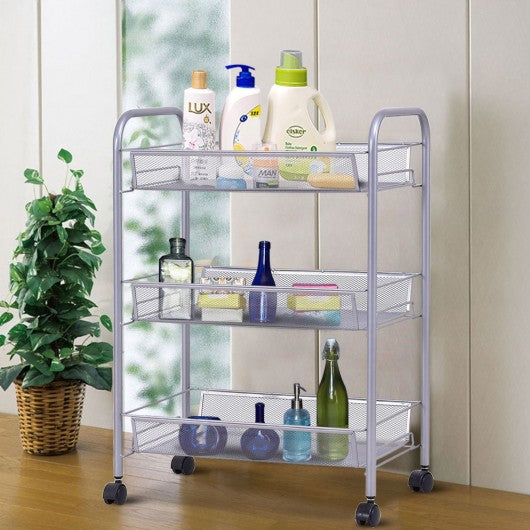 Black/Gray 3 Tier Storage Rack Trolley Cart-Gray