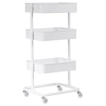 Load image into Gallery viewer, 3-Tier Metal Rolling Storage Cart Mobile Organizer with Adjustable Shelves-White
