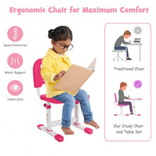 Load image into Gallery viewer, Kids Height Adjustable Desk and Chair Set with Tilted Tabletop and Drawer-Pink
