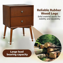 Load image into Gallery viewer, Nightstand Mid-Century End Side Table with 2 Drawers and Rubber Wood Legs-Brown
