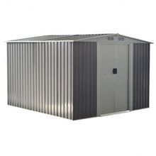 Load image into Gallery viewer, 8x8 ft Outdoor Garden Galvanized Steel Storage Shed with Sliding Door-Gray
