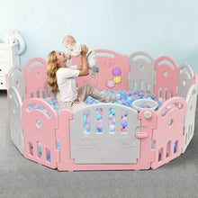Load image into Gallery viewer, 14-Panel Baby Playpen with Music Box &amp; Basketball Hoop-Pink
