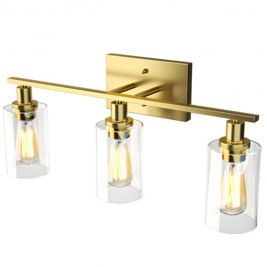 3-Light Modern Bathroom Wall Sconce with Clear Glass Shade-Golden