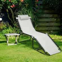 Load image into Gallery viewer, Folding Heightening Design Beach Lounge Chair with Pillow for Patio-Gray
