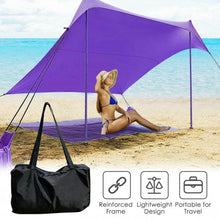 Load image into Gallery viewer, 7&#39; x 7&#39; Family Beach Tent Canopy Sunshade w/ 4 Poles-Purple
