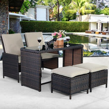 Load image into Gallery viewer, 5 pcs Brown Patio Cushioned Rattan Dining Table Chair Set
