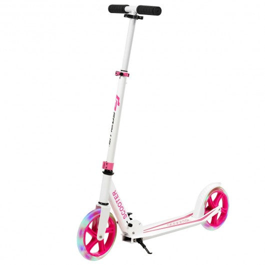 Portable Folding Sports Kick Scooter w/ LED Wheels-Pink