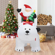 Load image into Gallery viewer, 6.5 ft Christmas Inflatable Santa Riding Polar Bear with Shaking Head LED Lights
