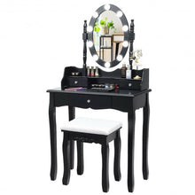 Load image into Gallery viewer, Oval Mirror Vanity Set  with 10 LED Dimmable Bulbs and 3 Drawers-Black
