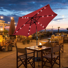 Load image into Gallery viewer, 9&#39; Solar LED Lighted Patio Market Umbrella Tilt Adjustment Crank Lift -Burgundy
