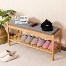 Load image into Gallery viewer, Bamboo Upholstered Padded Shoes Storage Bench
