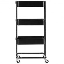 Load image into Gallery viewer, 3-Tier Metal Rolling Storage Cart Mobile Organizer with Adjustable Shelves-Black
