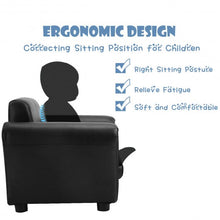 Load image into Gallery viewer, Black Kids Single Armrest Couch Sofa with Ottoman
