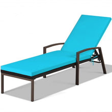 Load image into Gallery viewer, Patio Rattan Lounge Chaise Recliner with Back Adjustable Cushioned-Turquoise
