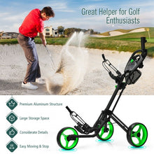 Load image into Gallery viewer, Folding 3 Wheels Golf Push Cart with Brake Scoreboard Adjustable Handle-Green
