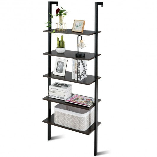 5-Tier Wood Wall Mounted Bookshelf with Metal Frame