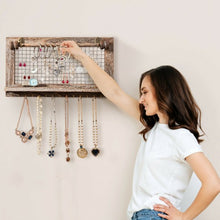 Load image into Gallery viewer, Vintage Wood Wall Mounted Jewelry Organizer Display Rack with Bracelet Rod-Brown
