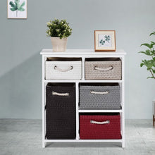 Load image into Gallery viewer, Nightstands Storage Drawer Cabinet Chest with 5 Woven Baskets
