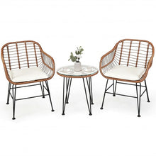 Load image into Gallery viewer, 3 Pcs Patio Rattan Bistro Set with Cushion-White
