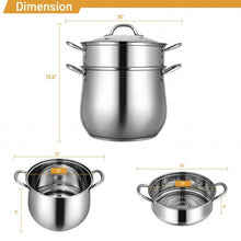 Load image into Gallery viewer, 2-Tier Steamer Pot Saucepot Stainless Steel with Tempered Glass Lid
