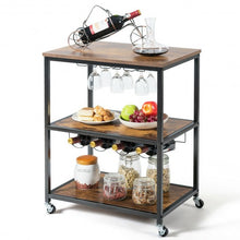 Load image into Gallery viewer, 3-Tier Metal Frame Rolling Kitchen Island Trolley Cart-Coffee
