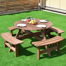 Load image into Gallery viewer, Patio 8 Seat Wood Picnic Dining Seat Bench Set
