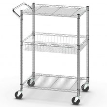 Load image into Gallery viewer, 3-Tier Utility Cart Heavy Duty Wire Rolling Cart with Handle Bar Storage Trolley
