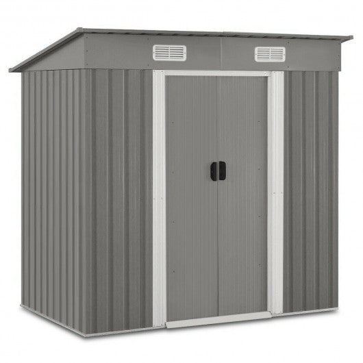 4x6 ft Outdoor Galvanized Steel Tool Storage Shed with Sliding Door-Gray