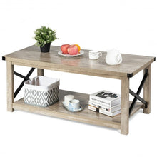 Load image into Gallery viewer, Rustic Accent Coffee Table Metal X Shaped Side Cocktail Table with Storage Shelf
