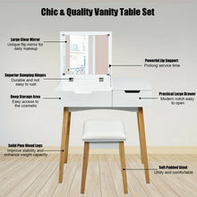 Load image into Gallery viewer, Vanity Makeup Table Cushioned Stool Set with Flip Top Mirror
