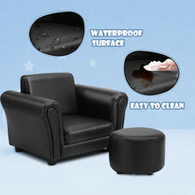 Load image into Gallery viewer, Black Kids Single Armrest Couch Sofa with Ottoman
