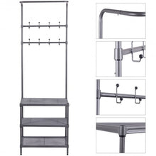 Load image into Gallery viewer, 3 Tier Metal Storage Shelf 16 Hooks Hat Shoes Rack
