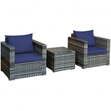 Load image into Gallery viewer, 3 Pcs Patio Rattan Furniture Bistro Sofa Set with Cushioned-Navy
