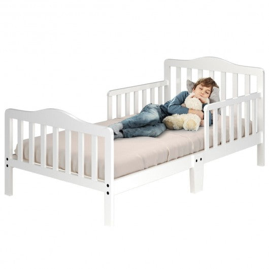 Classic Kids Wood Bed with Guardrails-White