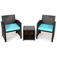 Load image into Gallery viewer, 3 Pieces PE Rattan Wicker Furniture Set with Cushion Sofa Coffee Table for Garden-Turquoise
