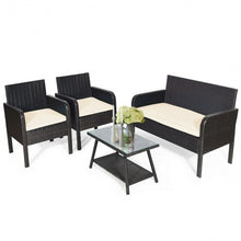 Load image into Gallery viewer, 4Pcs Patio Rattan Wicker Furniture Set Conversation Sofa Bench Cushion-White
