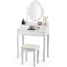 Load image into Gallery viewer, Makeup Vanity Dressing Table Set with Dimmable Bulbs Cushioned Stool-White
