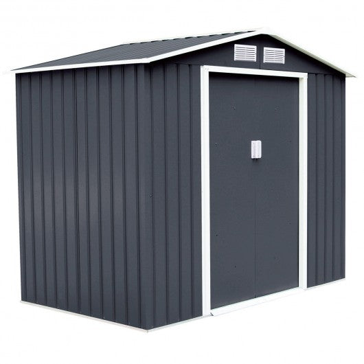 7' x 4' Outdoor Garden Storage Shed Tool House with Sliding Door-Beige