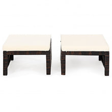 Load image into Gallery viewer, 2 Pieces Cushioned Patio Rattan Ottoman Foot Rest-White
