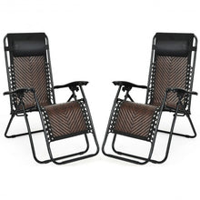 Load image into Gallery viewer, 2Pcs Folding Patio Rattan Zero Gravity Lounge Chair-Coffee
