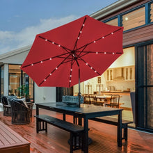 Load image into Gallery viewer, 10&#39; Solar LED Lighted Patio Market Umbrella Shade Tilt Adjustment Crank-Burgundy
